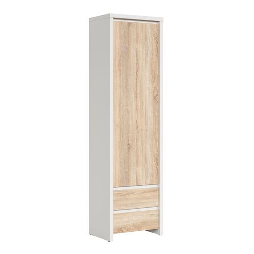 Armoire Colonne 1 Porte 2 Tiroirs Panneaux Agglomérés Naturel Et Blanc