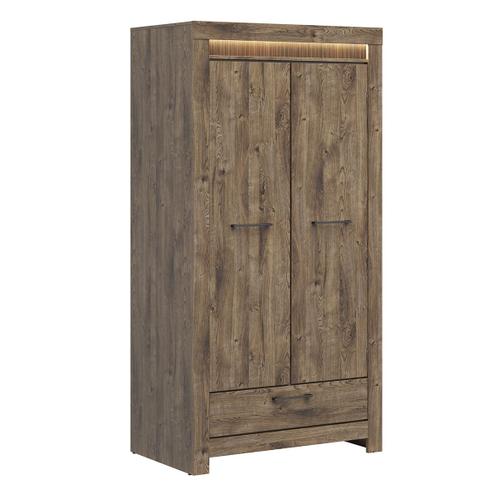 Armoire 2 Portes 1 Tiroir Led Inclus Panneaux Mdf Naturel