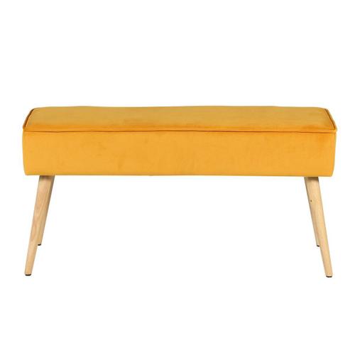 Banc En Velours Moutarde Et Pieds Bois Naturel Scandinave