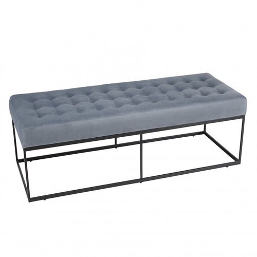 Banc En Velours Bleu Clair Capitonné Structure Métal Noir
