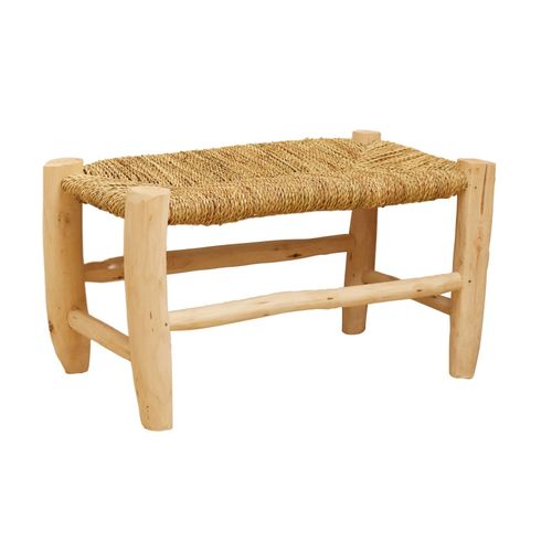 Banc Marocain Tressage Central Bois Naturel 60 Cm