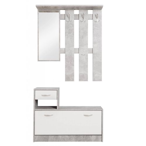 Meuble D'entrée Avec Miroir Effet Bois Blanc Et Béton