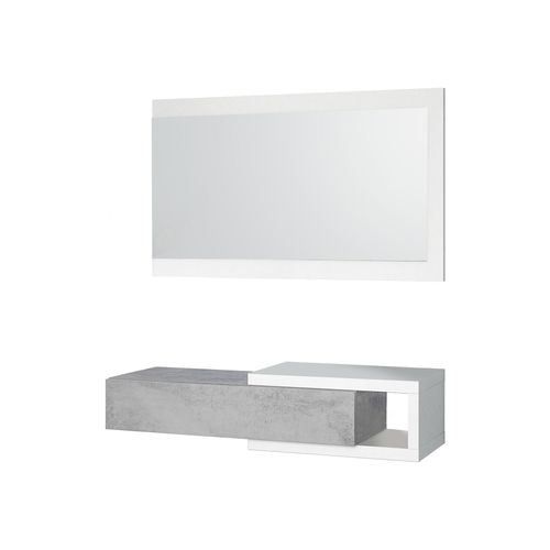 Meuble D'entrée Avec Miroir Effet Bois Blanc Et Béton