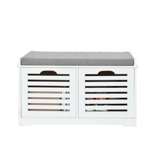 Banc De Rangement Avec Coussin Rembourré Et 2 Cubes Effect Bois Blanc