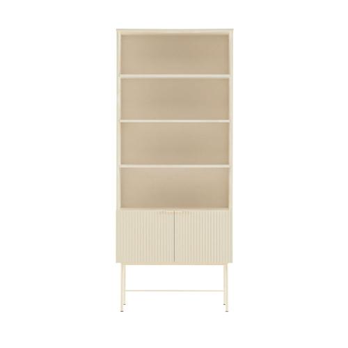 Bibliothèque 4 Niches, 2 Portes En Bois Et Métal H200cm Crème