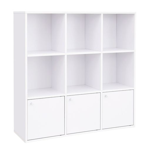 Bibliothèque 3 Placards Avec Portes En Bas Effet Bois Blanc
