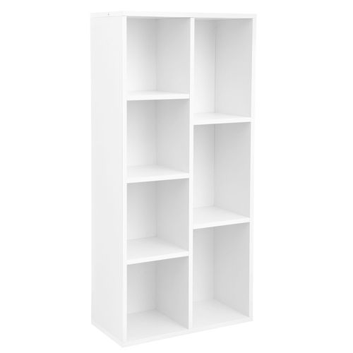 Bibliothèque 7 Compartiments Ouverts Effet Bois Blanc