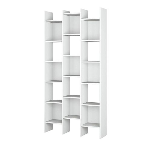 Bibliothèque Avec 18 Étagères Effet Bois Blanc