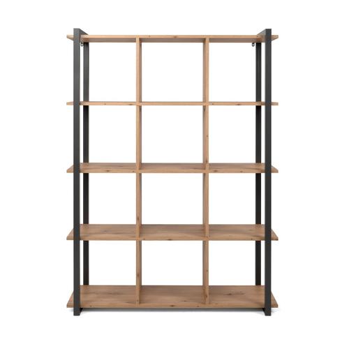 Bibliothèque Industrielle 12 Cases L107 Cm - Décor Bois Et Gris