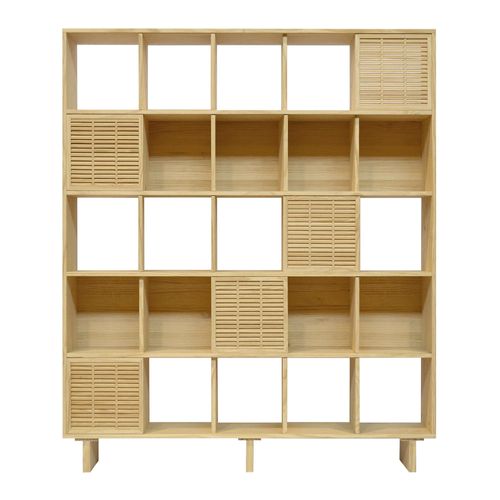 Bibliothèque En Bois De Pin Massif Naturel - 5 Portes - 160 Cm