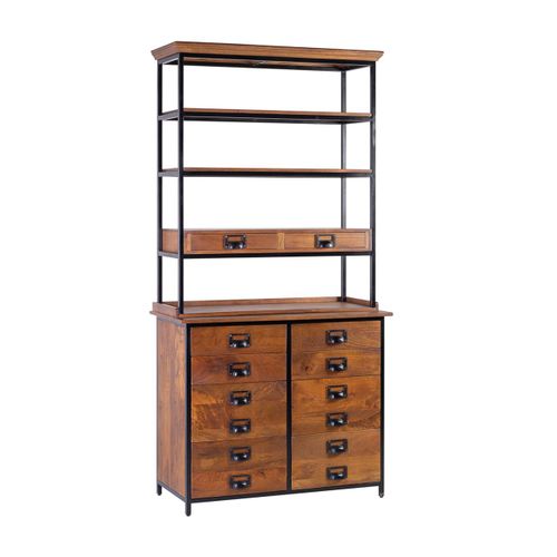 Bibliothèque En Bois De Manguier Marron Et Fer Noir H200 Cm