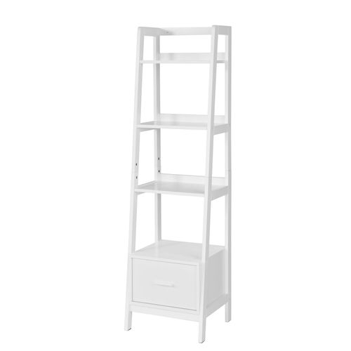 Étagère Style Échelle De 4 Niveaux Et 1 Tiroir Effet Bois Blanc