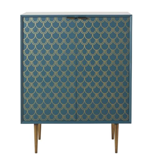 Buffet 2 Portes Bleu Turquoise Motifs Graphiques Dorés