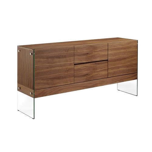 Buffet Effet Bois Noyer Et Verre Trempé