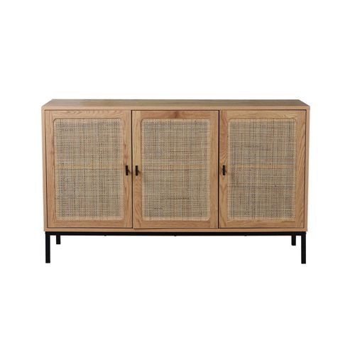 Buffet 3 Portes Cannage Rotin L120 Cm - Décor Chêne