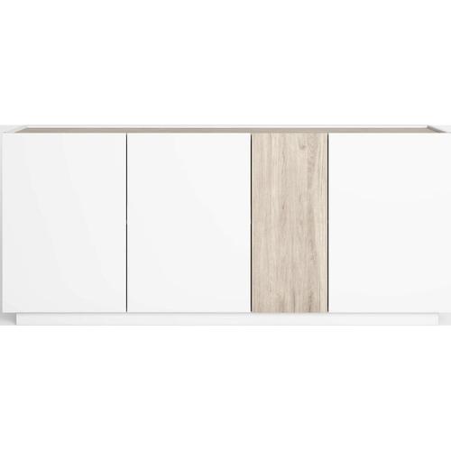 Buffet 4 Portes Blanc Et Effet Bois 180 Cm