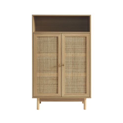 Buffet Effet Chêne Et Cannage Rotin 2 Portes 80 Cm