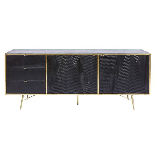 Buffet Enfilade 2 Portes 3 Tiroirs En Manguier Massif Noir