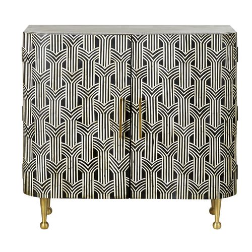 Buffet 2 Portes Noir Motifs En Marqueterie D'os