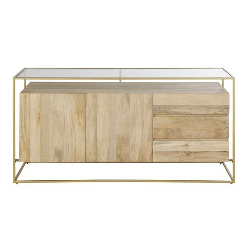 Buffet 2 Portes 3 Tiroirs En Verre Et Métal Coloris Laiton