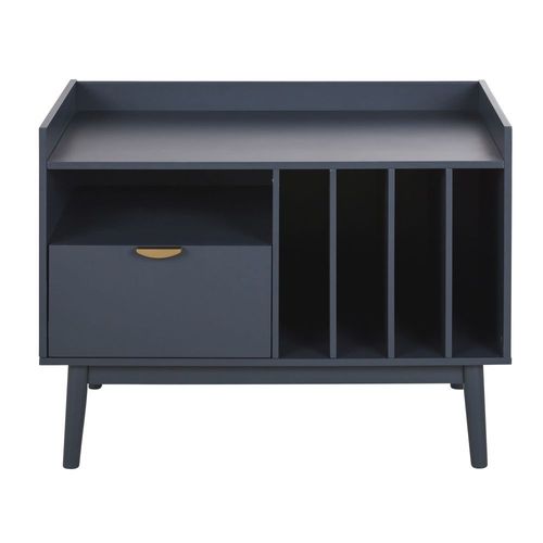 Buffet Meuble À Vinyles 1 Tiroir 4 Niches Bleu Foncé