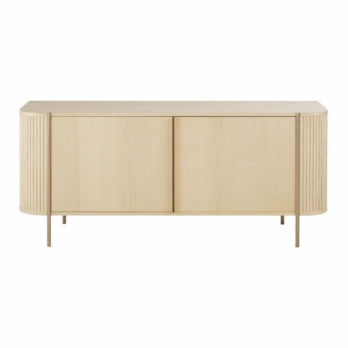 Buffet 2 Portes Beige Et Métal Coloris Laiton