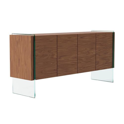 Buffet Effet Bois Noyer Et Verre Trempé