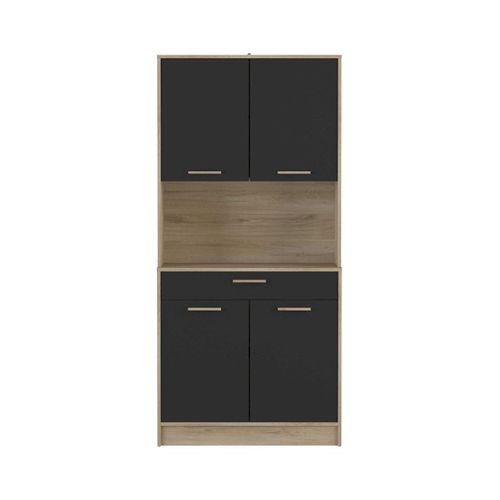 Buffet Haut 4 Portes 1 Tiroir Décor Bois Et Gris - L83 X H176 Cm