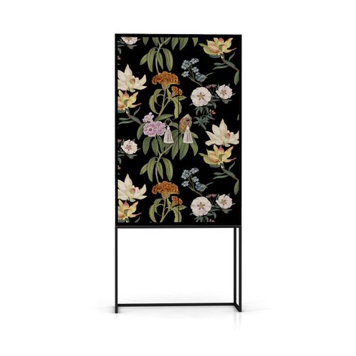 Buffet Armoire 2 Portes En Mdf Imprimé Floral Fond Noir