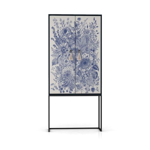 Buffet Armoire 2 Portes En Mdf Imprimé Floral Bleu