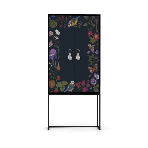 Buffet Armoire 2 Portes En Mdf Imprimé Floral Vert Et Mauve
