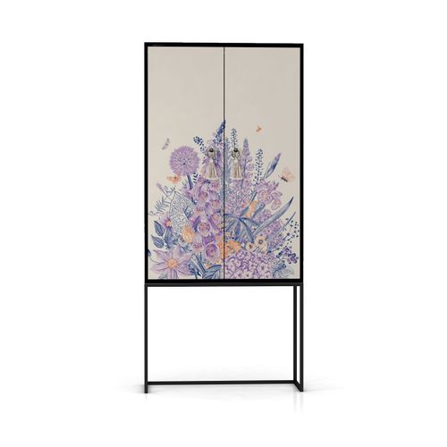 Buffet Armoire 2 Portes Mdf Imprimé Floral Bleu,Violet