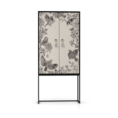 Buffet Armoire 2 Portes En Mdf Imprimé Blanc Grisâtre Et Noir