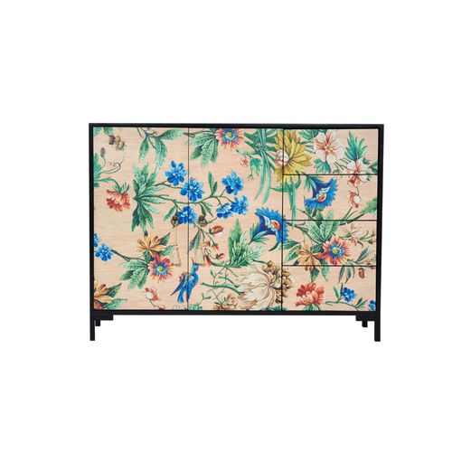 Buffet Bas 2 Portes 4 Tiroirs Mdf Imprimé Floral