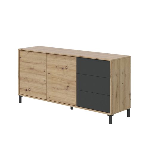 Buffet Avec 2 Portes Effet Bois Chêne Noueux Et Anthracite