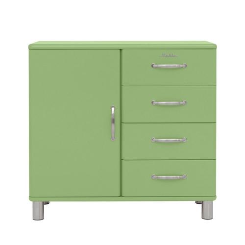 Buffet Vintage 1 Porte 4 Tiroirs L98cm Vert