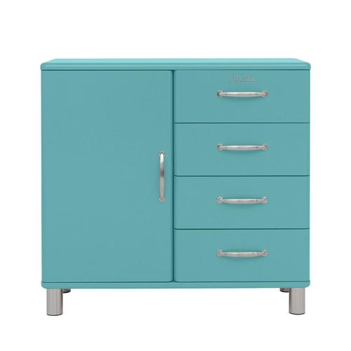 Buffet Vintage 1 Porte 4 Tiroirs L98cm Turquoise