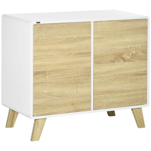 Buffet Design Scandinave 2 Portes Étagère Blanc Aspect Chêne Clair