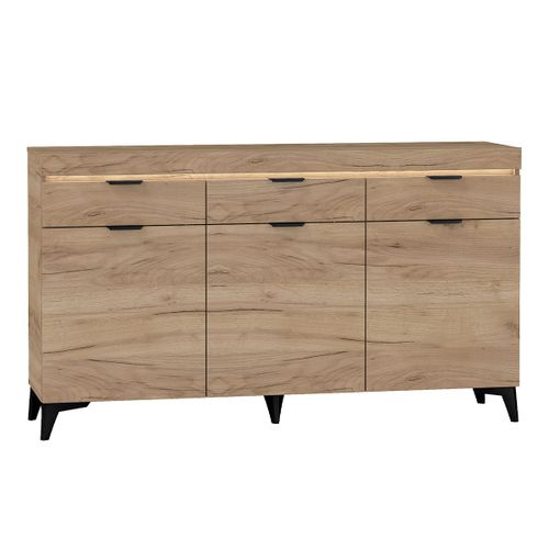 Buffet 3 Portes 3 Tiroirs Led Inclus Stratifiés Naturel