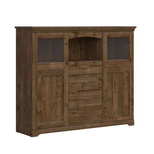 Buffet Vitré 2 Portes 4 Tiroirs Panneaux Agglomérés Naturel Foncé