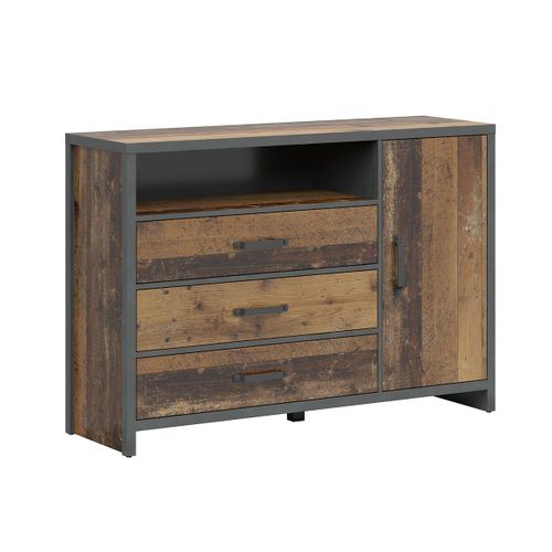 Buffet 1 Porte 3 Tiroirs Stratifiés Naturel Et Gris