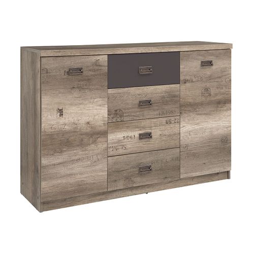 Buffet 2 Portes 4 Tiroirs Stratifiés Naturel Et Gris
