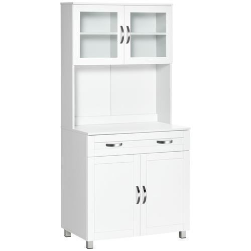 Buffet Haut Contemporain 4 Portes Grand Tiroir Et Niche Blanc