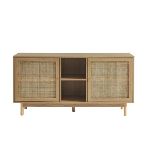 Buffet Effet Chêne Et Cannage Rotin 150 Cm