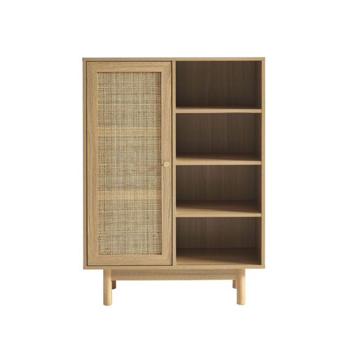 Buffet Effet Chêne Et Cannage Rotin 1 Porte 80 Cm