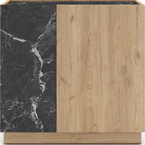 Buffet 2 Portes Effet Bois Et Marbre Noir 80 Cm