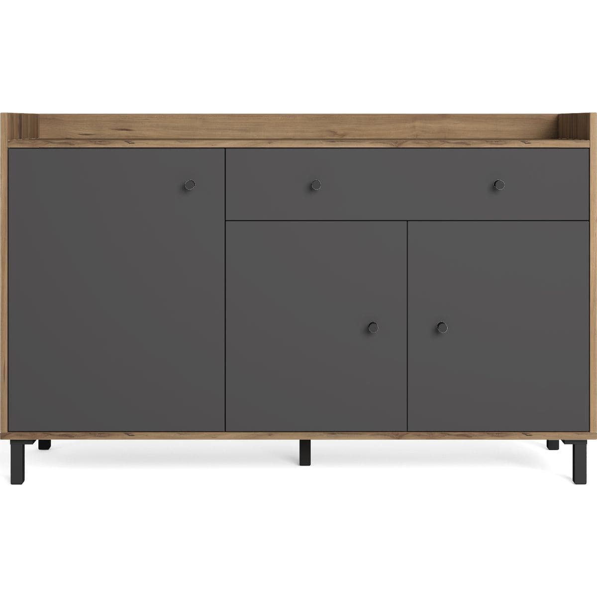 Buffet 3 Portes 1 Tiroir Gris Anthracite Et Effet Bois 136 Cm