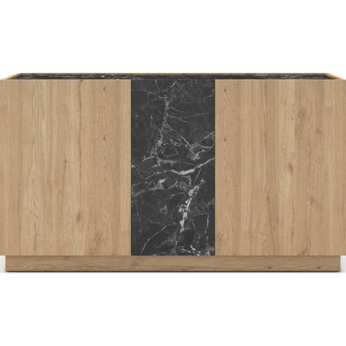 Buffet 3 Portes Effet Bois Et Marbre Noir 140 Cm