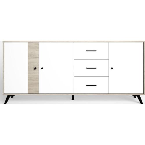 Buffet 3 Portes 3 Tiroirs Blanc Et Effet Bois 180 Cm