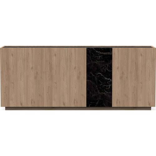 Buffet 4 Portes Effet Bois Et Marbre Noir 180 Cm